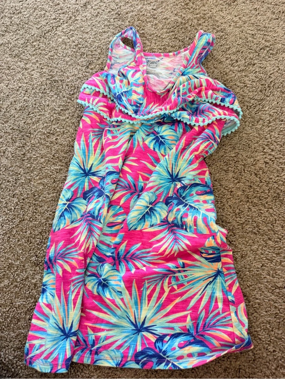 Girls Tropical Pink Ruffle Tank Dress